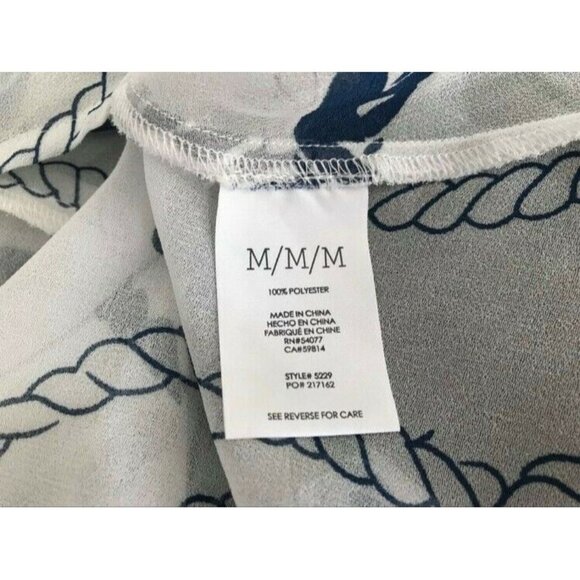 CABI Short Sleeve Blouse Top #5229 Size Medium White Blue Nautical Semi Sheer - Picture 5 of 5